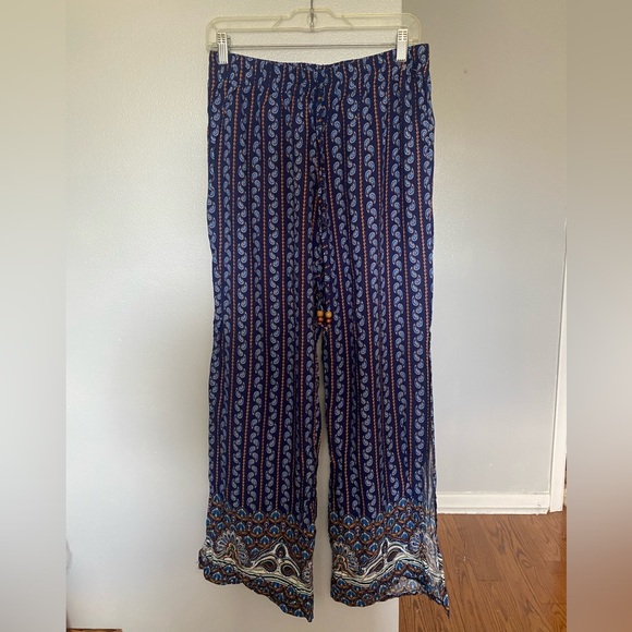 Hippie Boho Split Leg Peacock Pattern Pull On Pants Size Medium BNWOT - Picture 2 of 7
